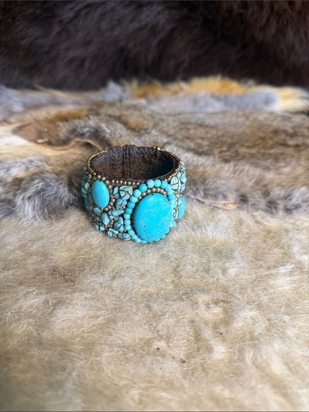 Turquoise Bead Statement Cuff Bracelet - Women Jewelry (5000A)